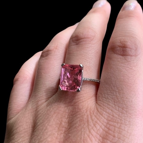 STERLING SILVER PINK & WHITE RADIANT RING - Picture 4 of 8